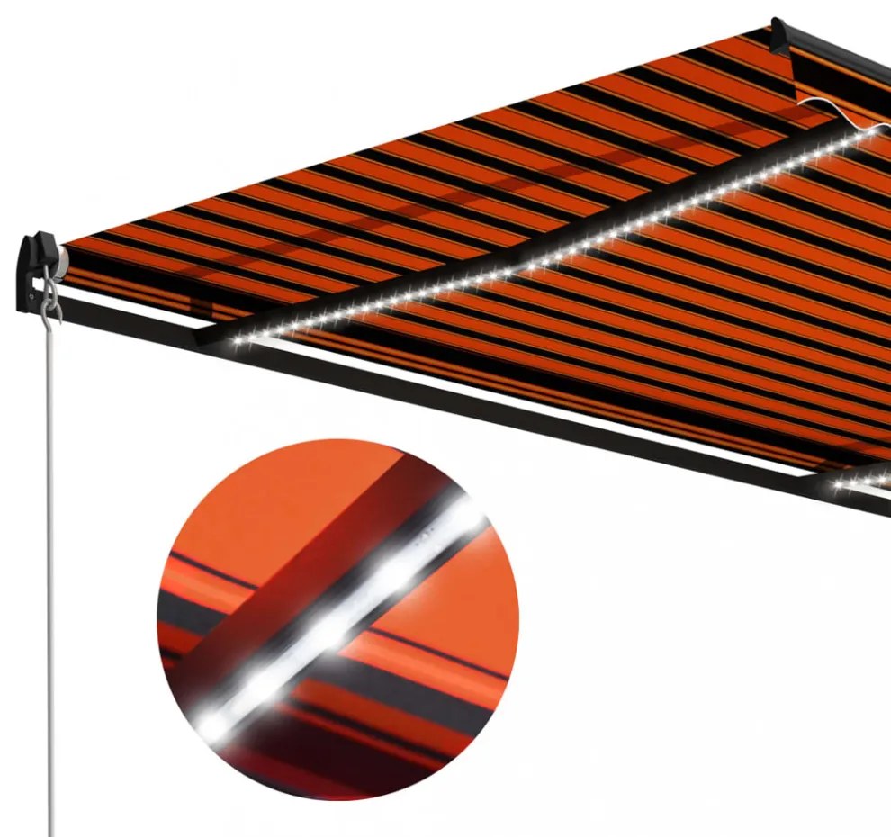 narancs és barna kézzel kihúzható LED-es napellenző 450x300 cm