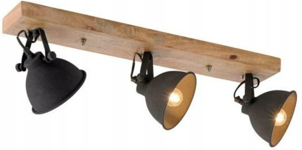 Just Light mennyezeti lámpa 3xE14 retró fekete, fa, forgó spotok