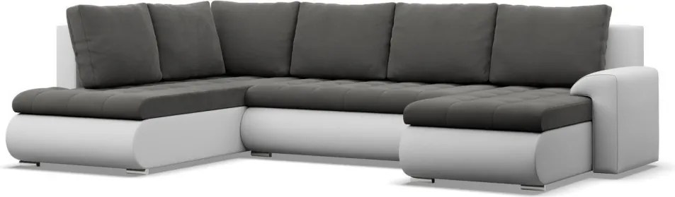 Tokio U sarokkanapé, 3 ágyneműtartóval, bársony + műbőr, baloldali, szürke - fehér