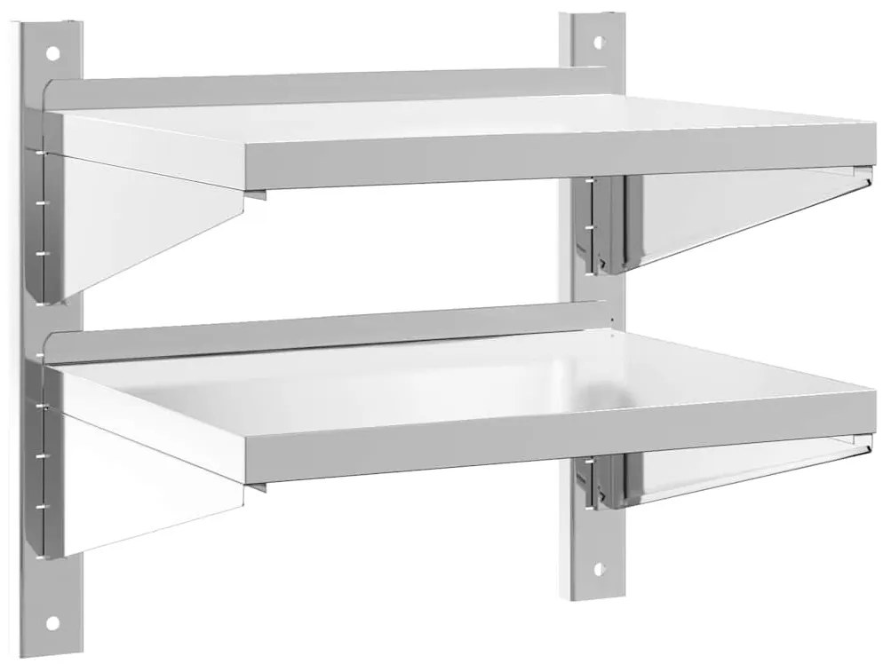 2 szintes ezüst rozsdamentes acél fali polc 50 x 40 x 48 cm