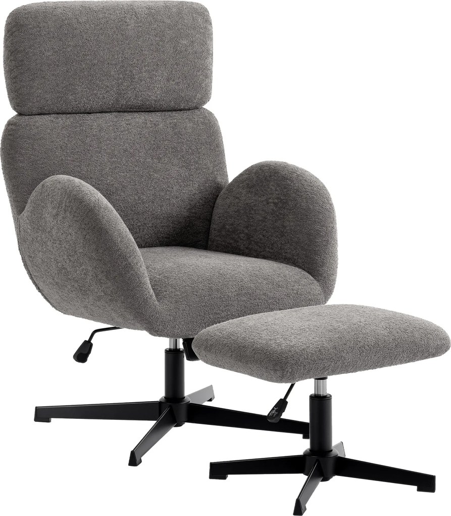 HOMCOM forgó relaxfotel lábtartóval, bársonyhatású textúrált kárpitozással, állítható fejtámla és ülésmagasság, dönthető, szürke | Aosom