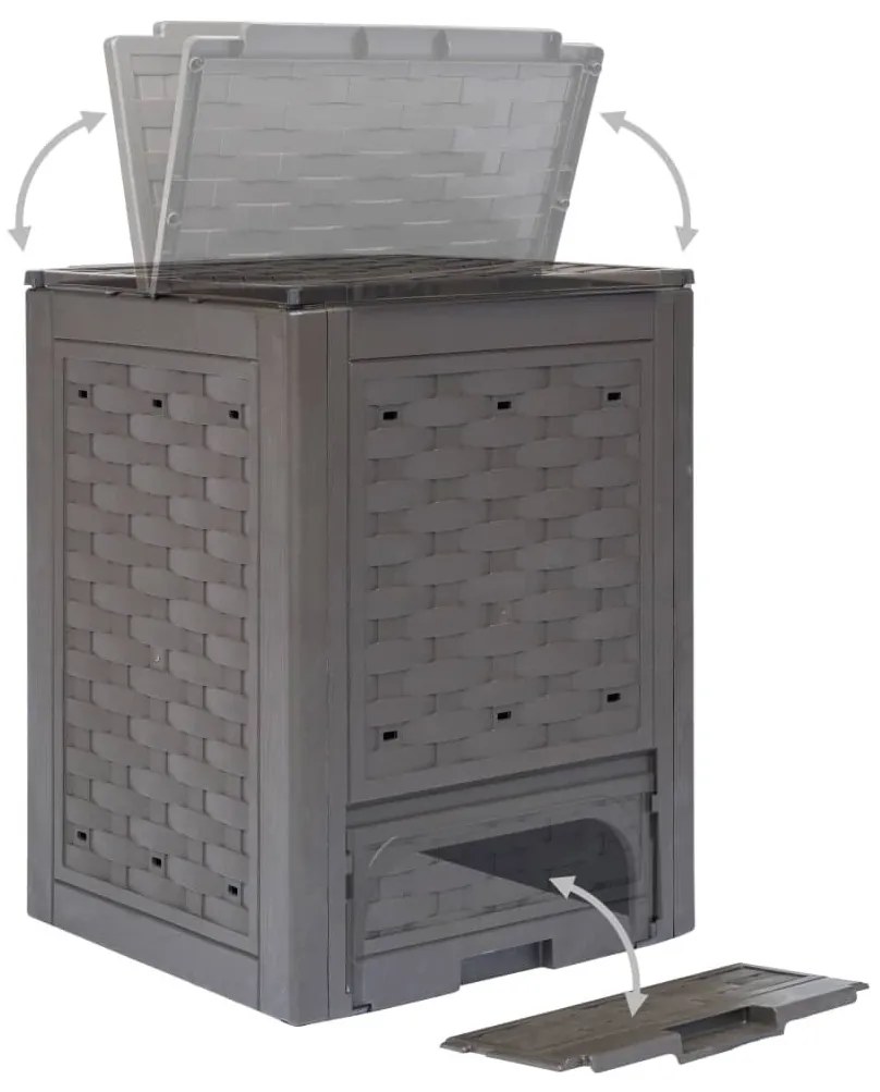 Barna műanyag rattan kerti komposztáló 60 x 60 x 83 cm 300 L