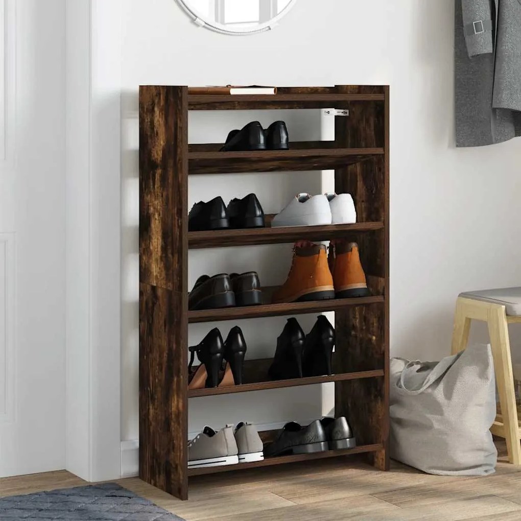 füstös tölgy színű szerelt fa cipőtartó 60x25x100 cm
