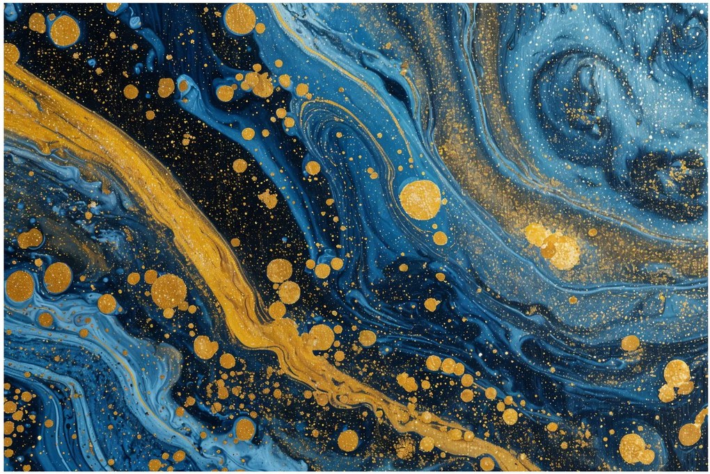Kép - Kék absztrakció arannyal (90x60 cm)