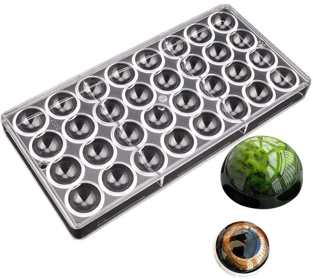 Félgömb alakú bonbon forma, polikarbonát, 32 db-os, 27,5×13,5 cm