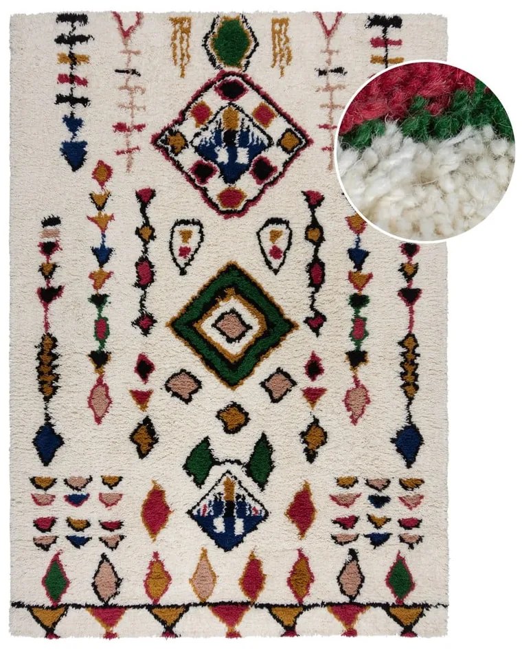 Krémszínű kézi szövésű gyapjú szőnyeg 200x290 cm Moroccan Fes – Flair Rugs