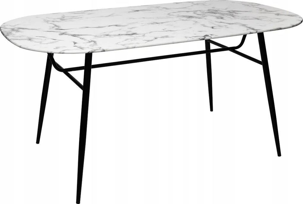 Roxas étkezőasztal 160x90 cm fehér fekete márvány téglalap alakú üveg fém