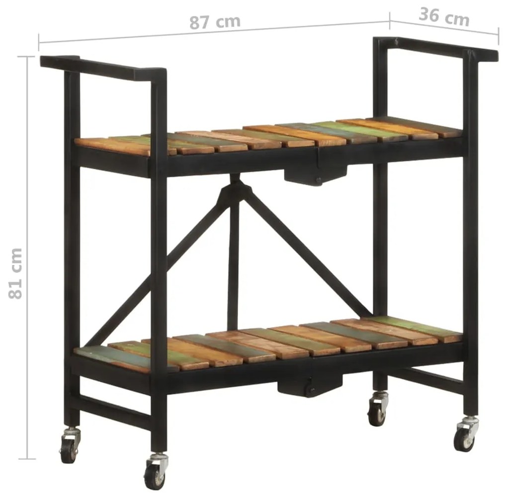 tömör újrahasznosított fa zsúrkocsi 87 x 36 x 81 cm