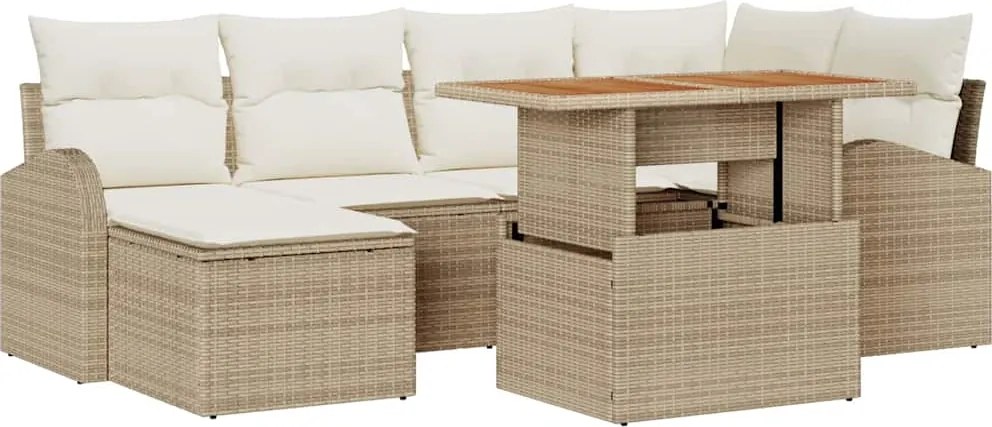 vidaXL Kerti Kanapé Szett tárolóval 7 pcs Bézs Poli rattan
