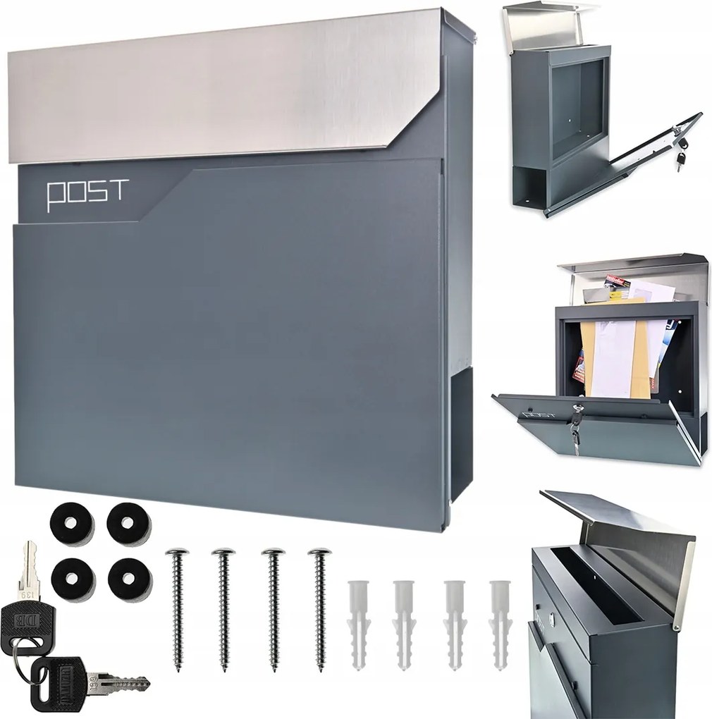Zárható Postaláda Bedobóval És Újságtartóval Nagy Postaláda |antracit