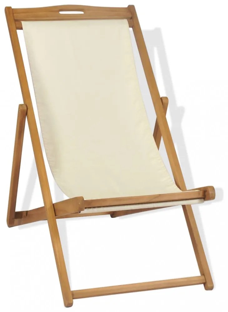 krémszínű tíkfa napozószék 56 x 105 x 96 cm