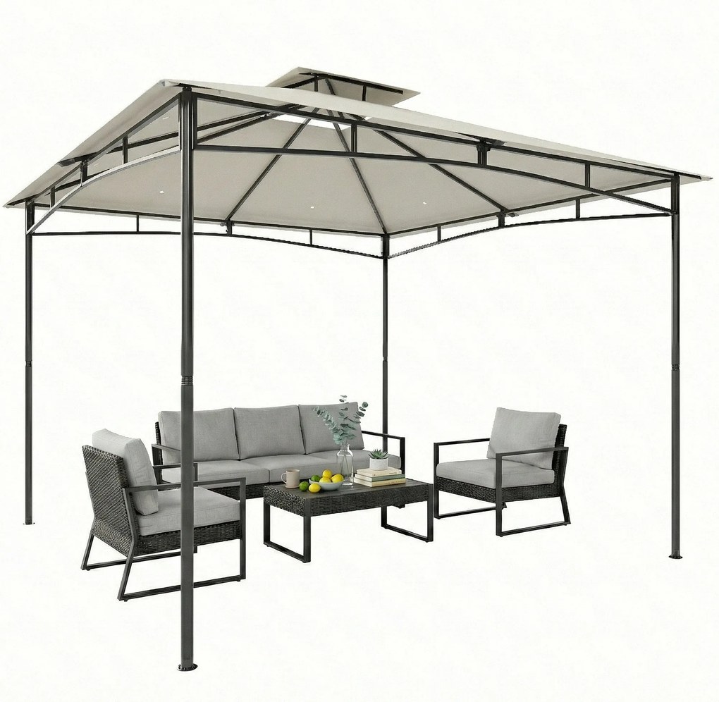 Outsunny 3 x 3 m vízálló kerti pavilon — dupla tető, felhúzható tetejű váz, UPF 50+, krémfehér | Aosom