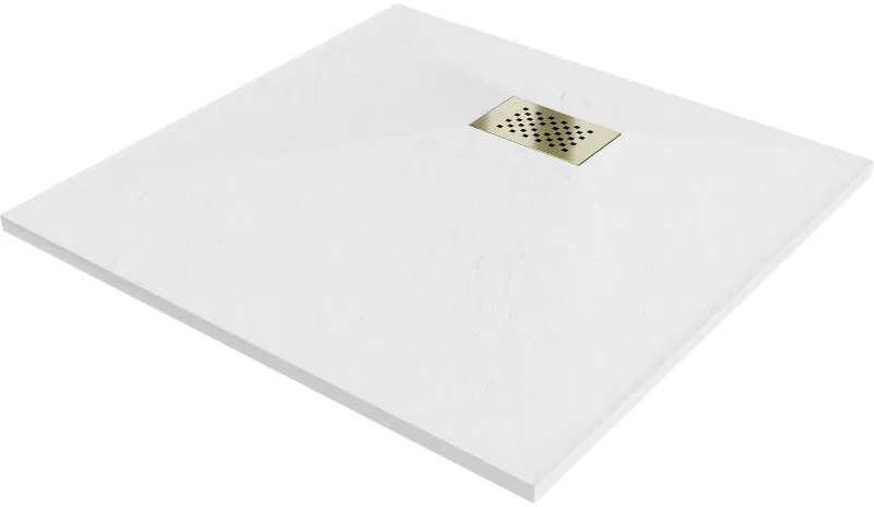 Mexen Hugo négyzetes zuhanytálca SMC 70 x 70 cm, fehér, arany burkolattal - 42107070-G