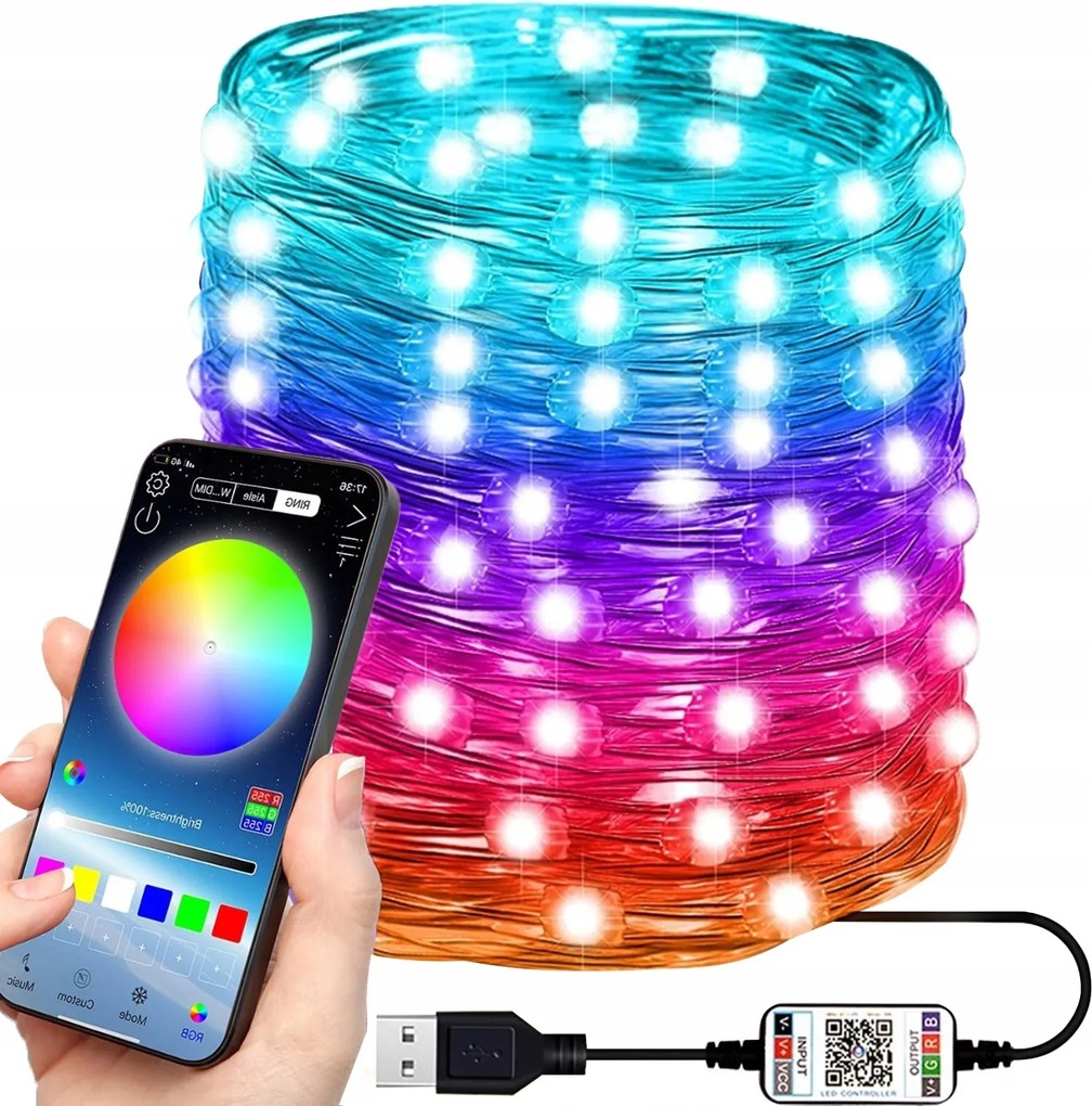 Karácsonyfa lámpák Színes Led karácsonyi bluetooth 10M Okostelefonnal vezérelhető