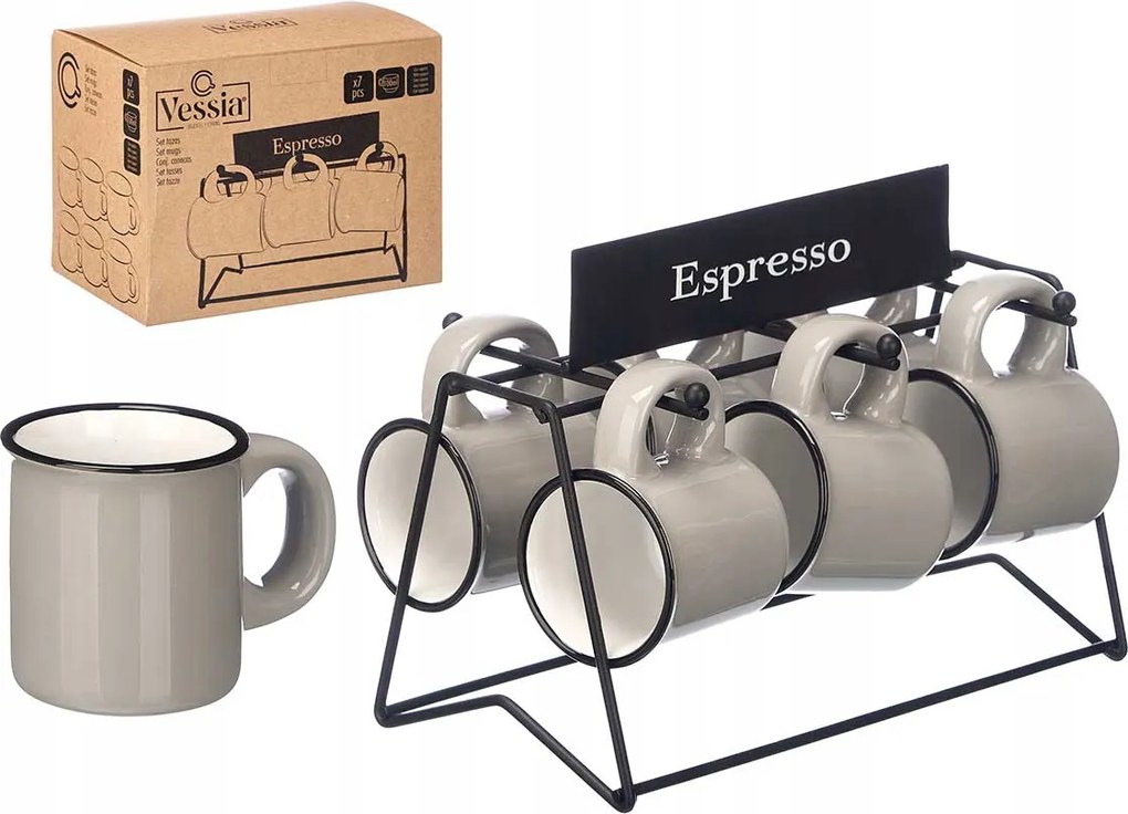 Eszpresszó csészék 100 ml 6 Állvány Ajándék Szett Szürke porcelán