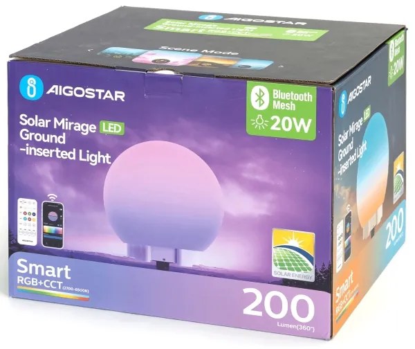 Aigostar LED RGB dimmelhető kültéri MESH lámpa, 20 W, 3,7 V, 4000 mAh, 2700–6500 K, IP65, átmérő 15 cm