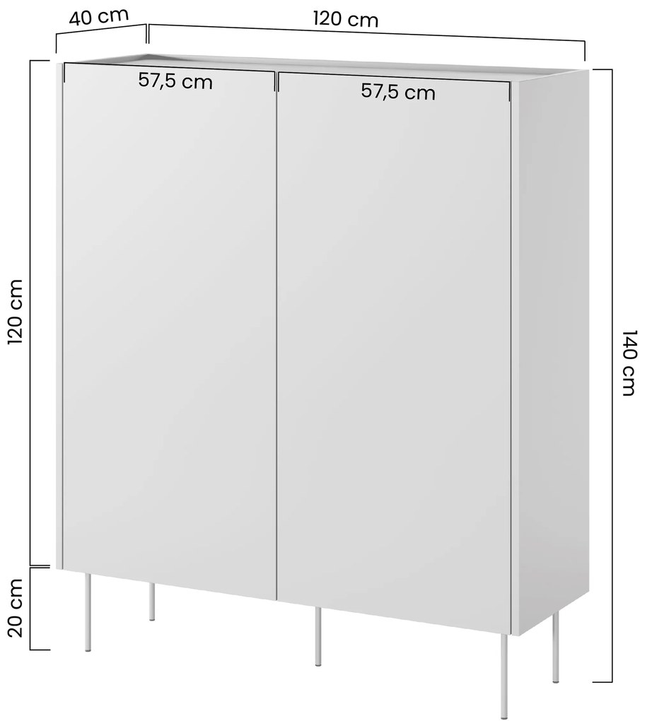 Desin 120 cm szekrény két ajtóval és két fiókkal - kerámia vörös / nagano-tölgy