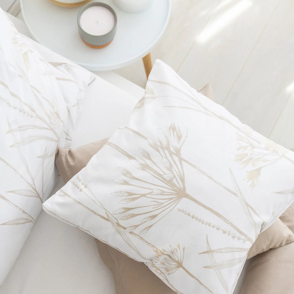 Goldea pamut ágyneműhuzat duo - kerti dísznövények, latte színű hátoldal 140 x 200 és 70 x 90 cm