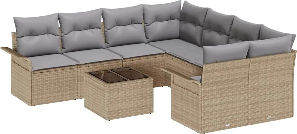 vidaXL Kerti Kanapé Szett 9 pcs Bézs Poli rattan