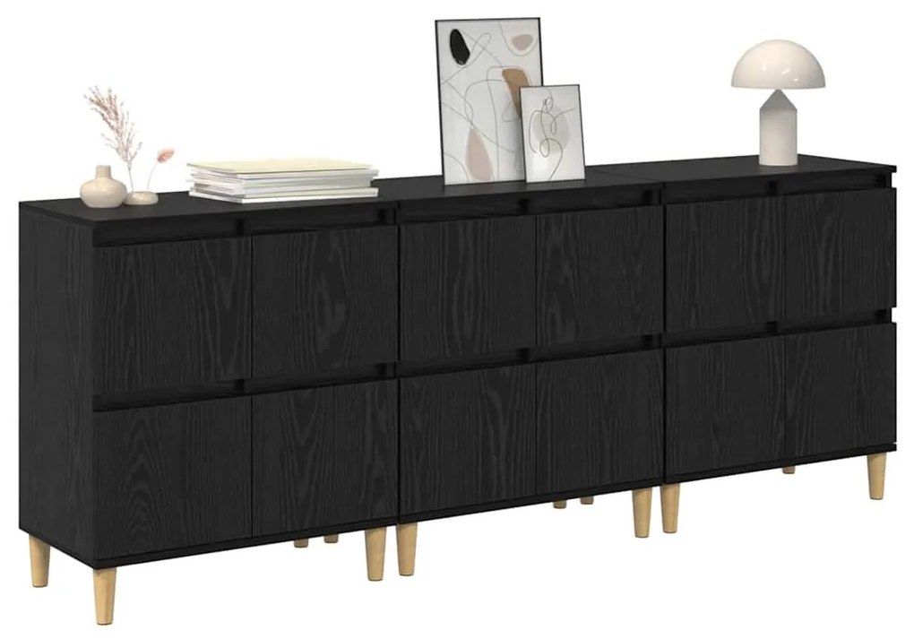 Oldalszekrények 3 pcs Fekete tölgy 60 x 35 x 70 cm Faanyag