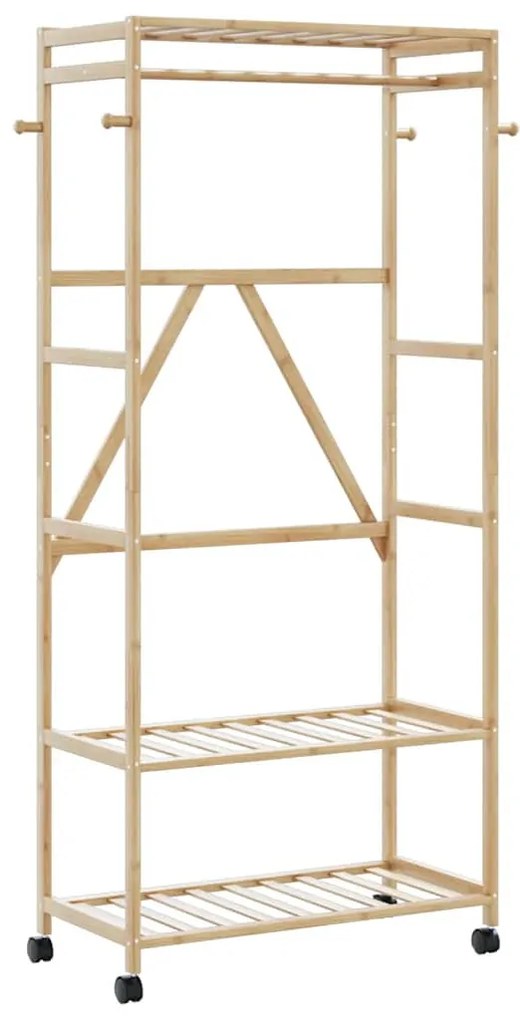bambusz ruhaállvány polcokkal és kerekekkel 90x40x179,5 cm