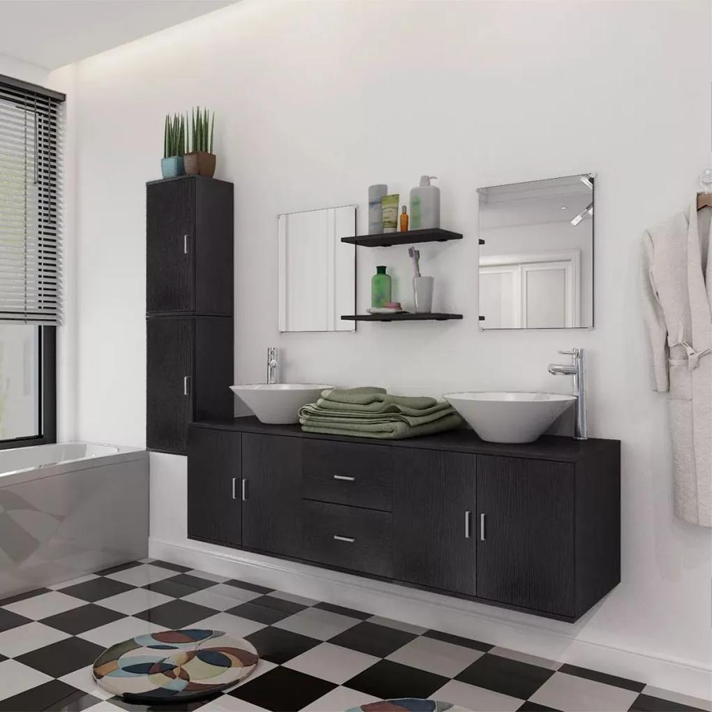 vidaXL 11 részes fürdőszobabútor szett mosdótállal és csappal fekete