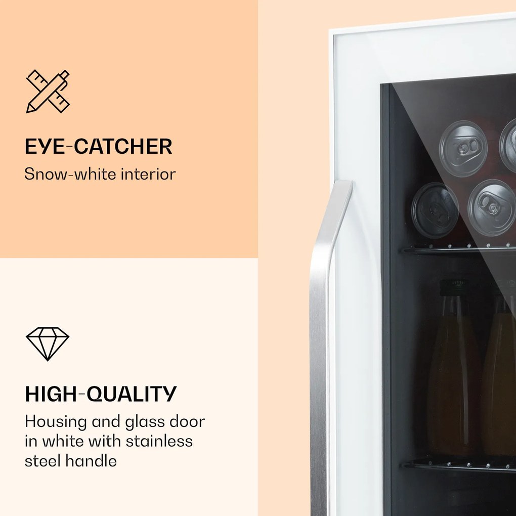 Klarstein Beersafe XXL Quartz, hűtőszekrény, E energiahatékonysági osztály, LED, 3 fém polc, panoráma üvegajtó