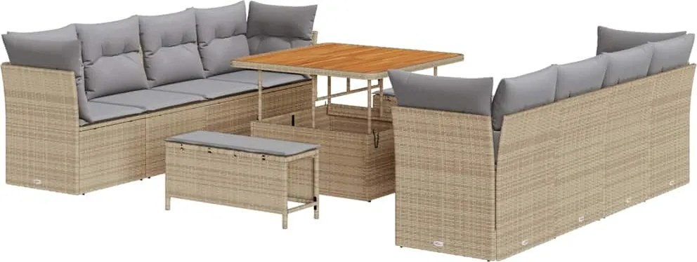 vidaXL Kerti Kanapé Szett 11 pcs Bézs polirattan