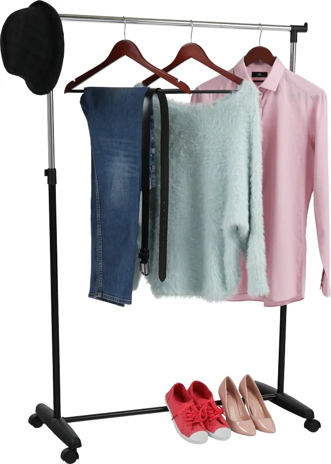 Görgős ruhaálvány, króm/fekete műanyag, SOREN