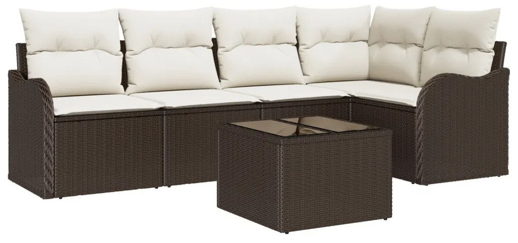 5 részes kerti szófákészlet párnákkal, szürke poli rattan, 2 személyes kerti kanapé párnákkal, barna poli rattan