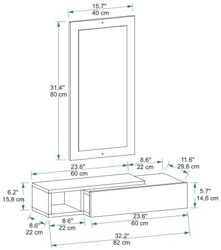 Fali polc + tükör VIEN fehér/atlanti fenyő