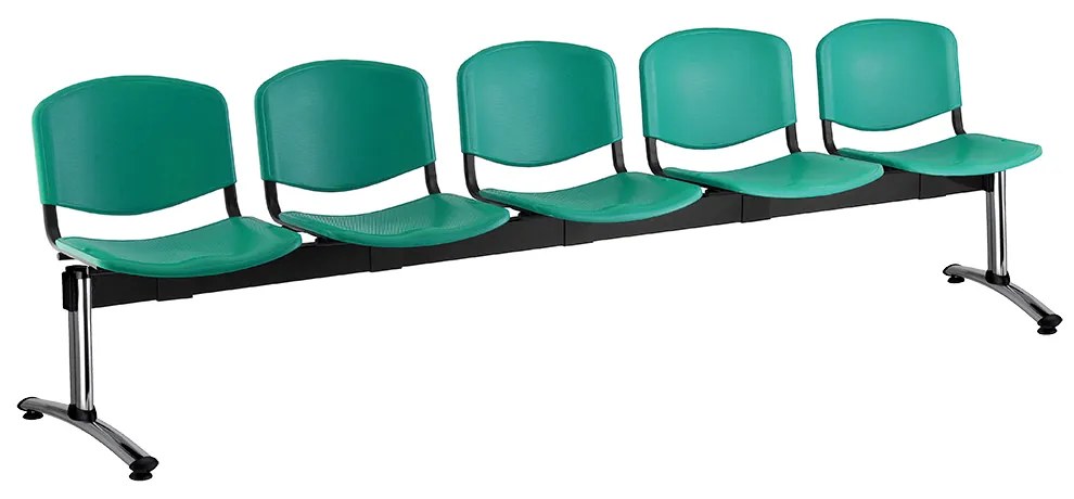 ISO műanyag pad, 5 üléses - króm lábak, zöld