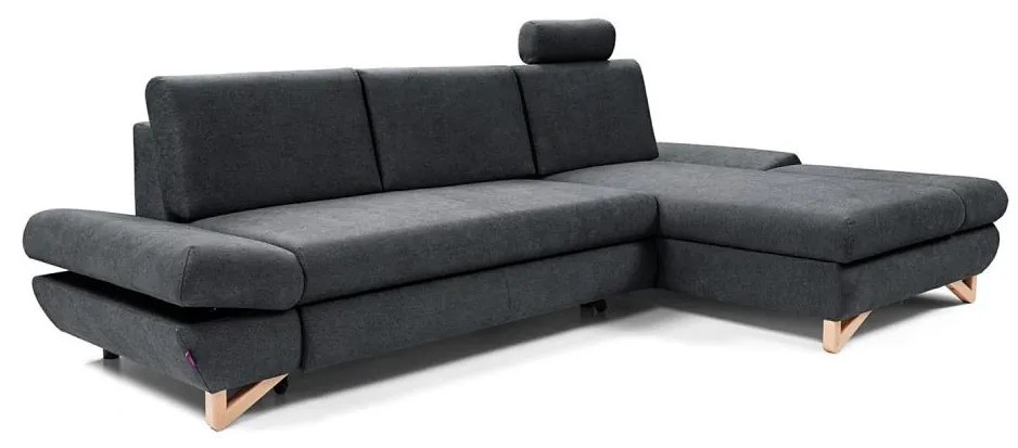 Ágyazható, kárpitozott L-alakú sarokülőgarnitúra tárolóval AVESTA, jobb oldali, antracit