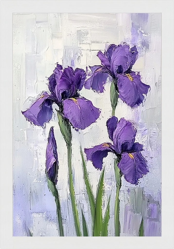 Poszter Keret Fa Olaj Impasto Természet Kert Lila Íriszek 40x60