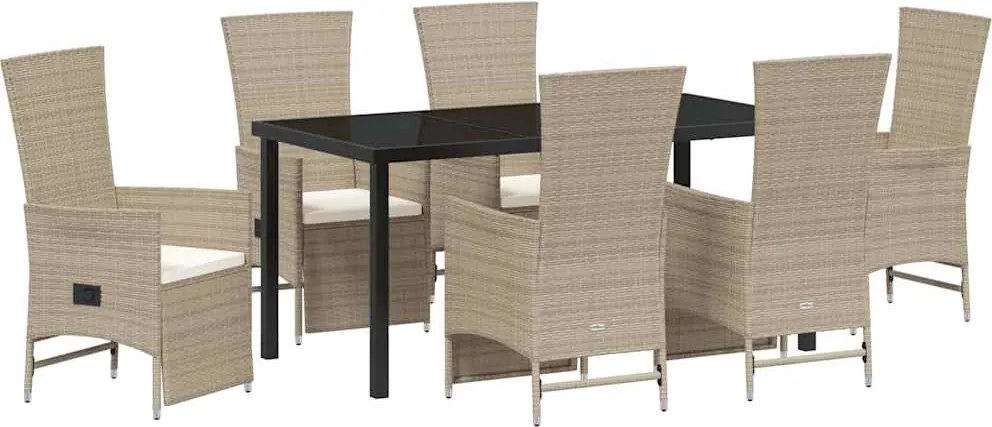 vidaXL Kert étkező szett párnával 7 pcs Bézs polirattan
