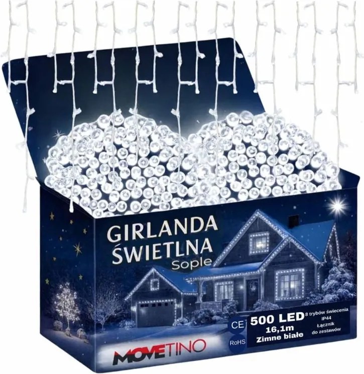 Jégcsap fényfüzér 500 Led hideg fehér karácsonyi függöny lámpa