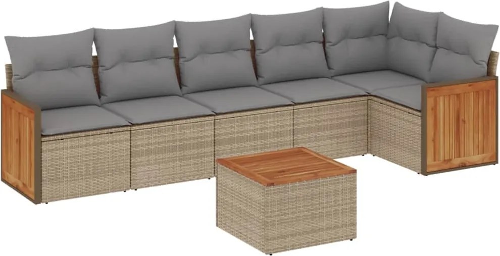 vidaXL 7 részes bézs polyrattan kerti ülőgarnitúra párnákkal
