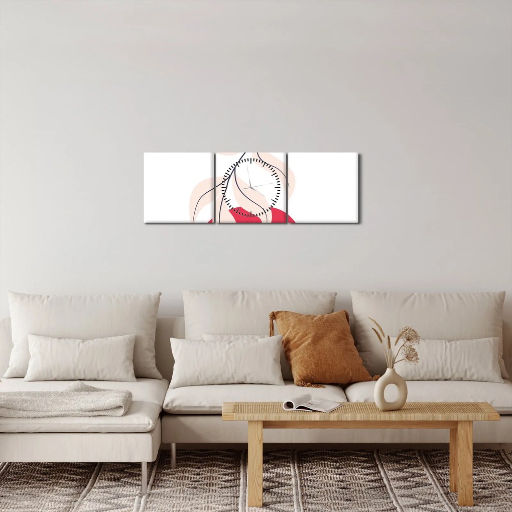 Kép - Rózsaszín virágos absztrakció N⁰2 (órával) (90x30 cm)