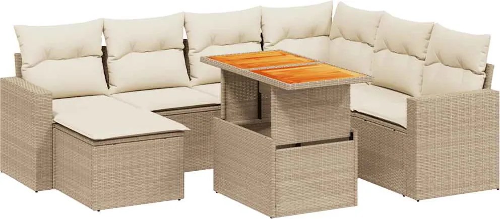 vidaXL 8 részes bézs polyrattan kerti ülőgarnitúra párnával