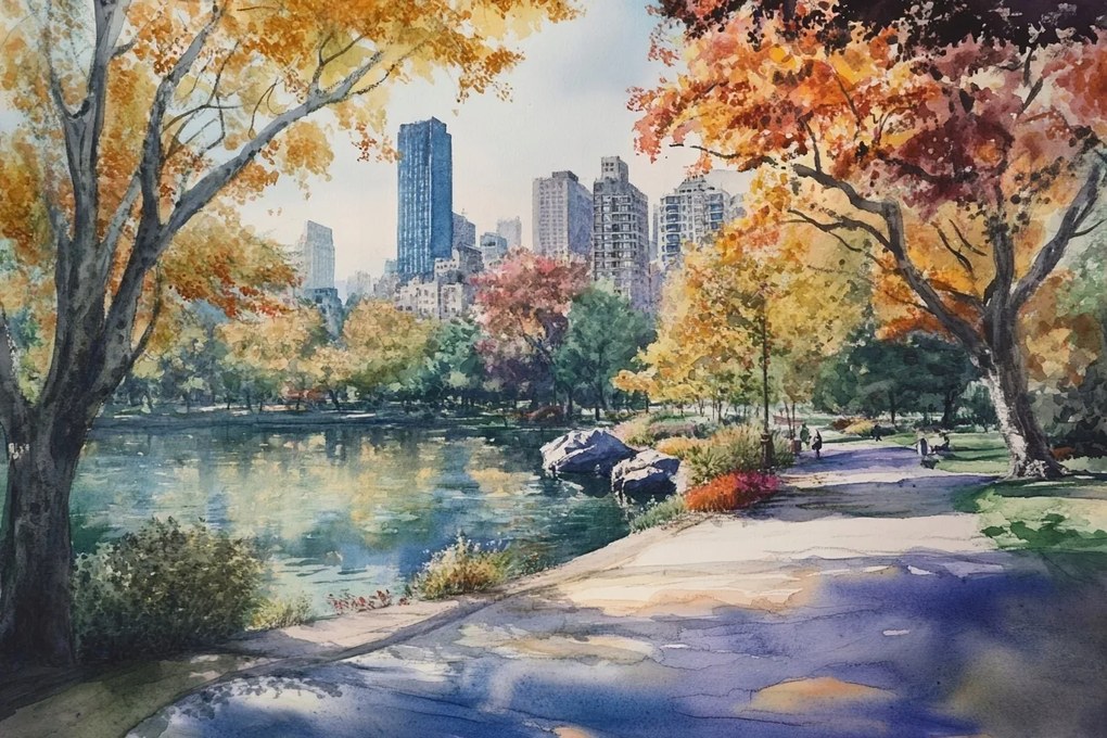 Vászonkép Canvas Akvarell Park Ősz New York Central Park 120x80