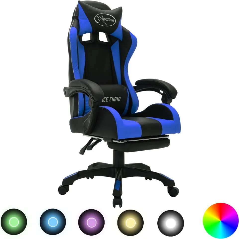 vidaXL kék és fekete műbőr versenyszék RGB LED-világítással