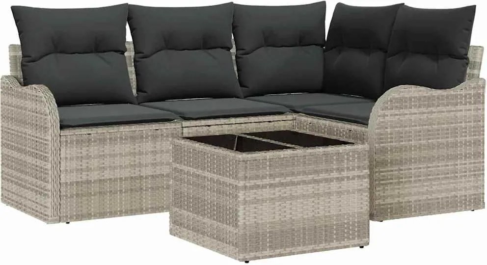 vidaXL Kerti Kanapé Szett Világosszürke polirattan