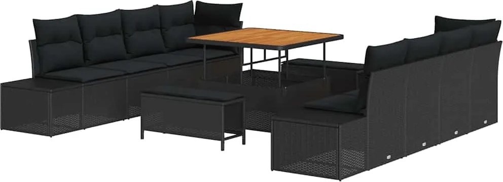 vidaXL Kerti Kanapé Szett párnával 11 pcs Fekete polirattan