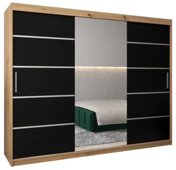 VETRONA 2 ruhásszekrény, 250x200x62, tölgy artisan/fekete