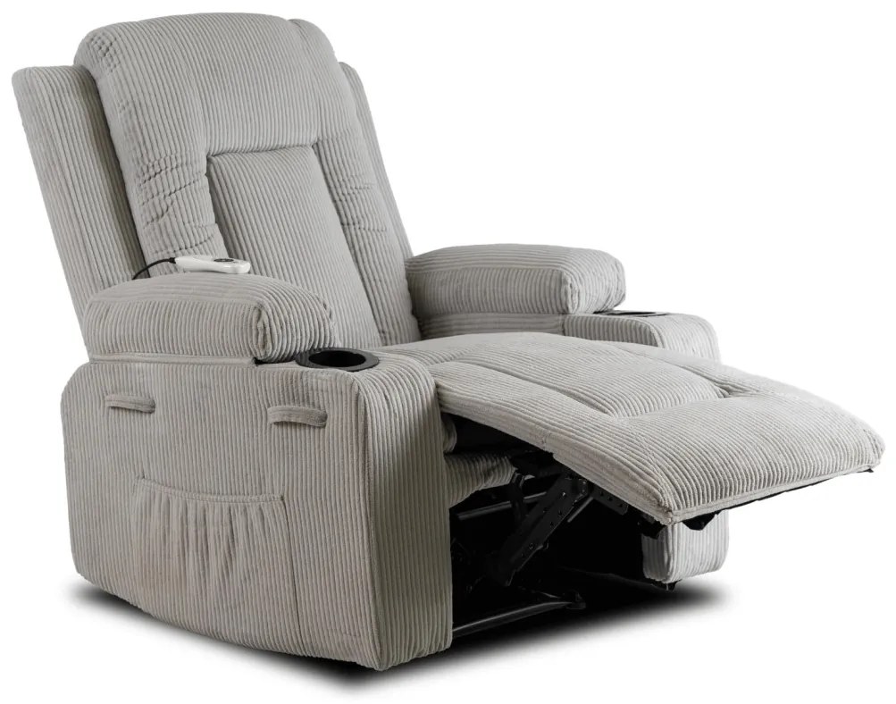 Elektromosan Vezérelhető Masszázsfunkciós Relaxfotel Szürke Kordbársony Kárpittal. BOX2