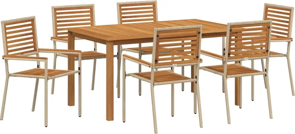 vidaXL Kert étkező szett 7 pcs Bézs Tömör Akácfa