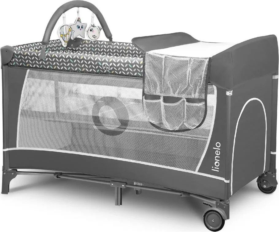 Lionelo - Utazóágy FLOWER, szürke, skandináv stílus