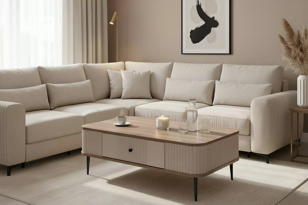 Vesper fiókos dohányzóasztal 103x60 cm - kasmír / dió / fekete lábak