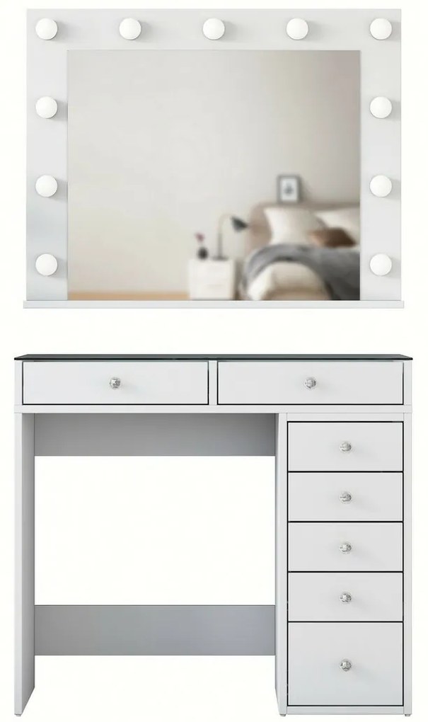 Verona White üveglapos kozmetikai asztal