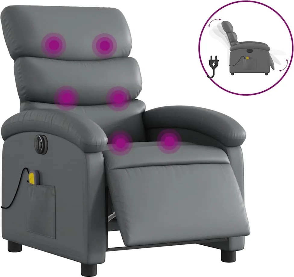 vidaXL szürke műbőr elektromos dönthető masszázsfotel